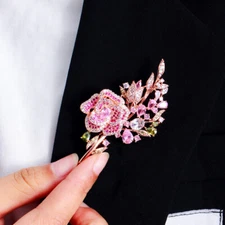 Rose Red Flower Brooch Pin Flower Costume Women Romantic Rose Gold Plated Gift