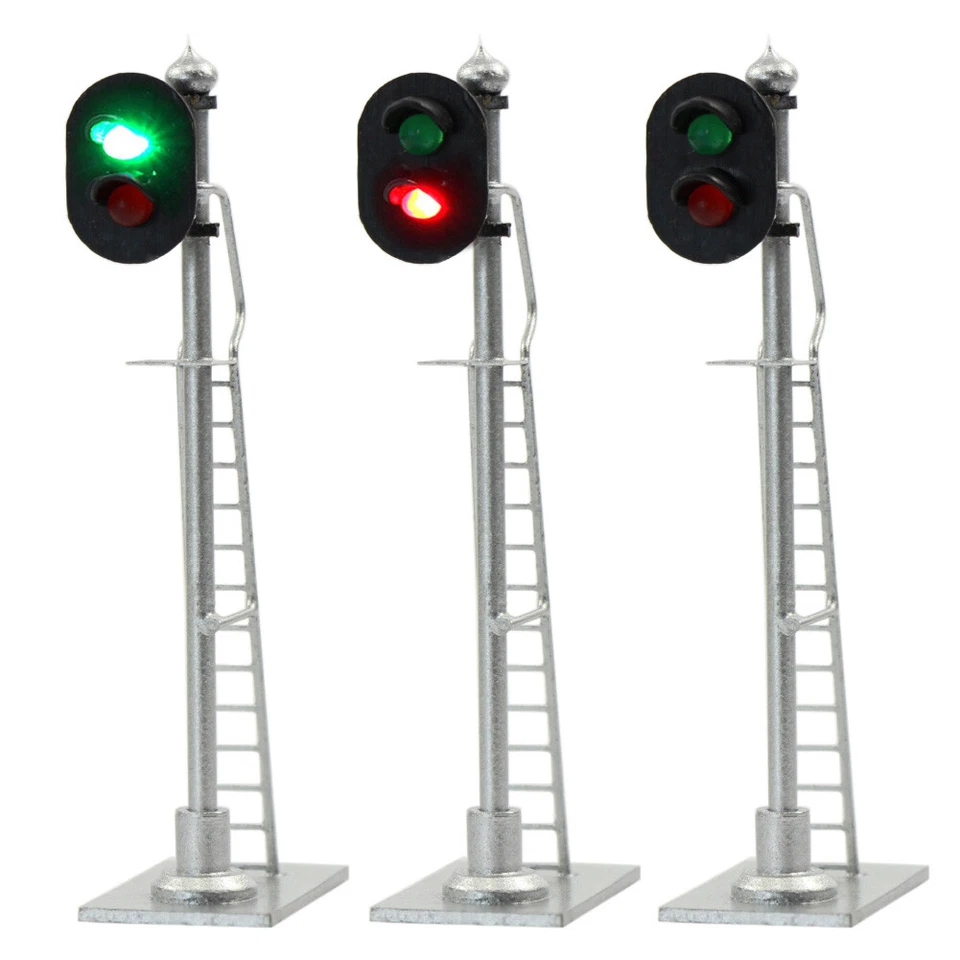3pcs Model Trains HO Scale 1:87 Block Track Signals 2-LEDs Green Red with Ladder - Image 3 of 4