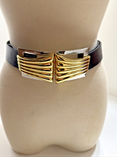 Alexis Kirk Black Snakeskin Belt Gold/Silver Buckle NWOT Vtg N.Marcus