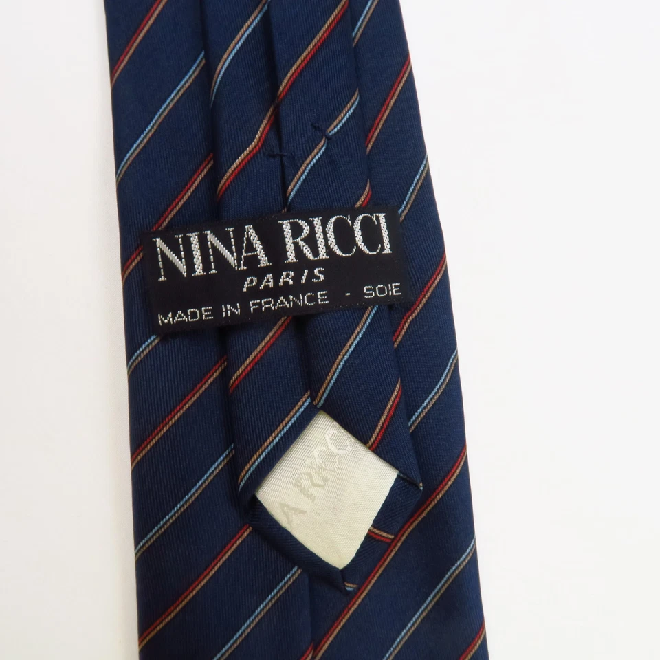 Corbata de cuello de seda a rayas azul marino 57 x 3 Nina Ricci Paris para hombre Foto 3 de 4