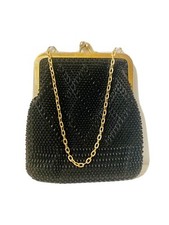 VINTAGE / BLACK BEADED WRISTLET / GOLD CHAIN AND TRIM