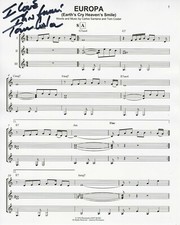 TOM COSTER SIGNED CARLOS SANTANA 'EUROPA' PIANO MUSIC SHEET PAGE w/COA KEYBOARDS