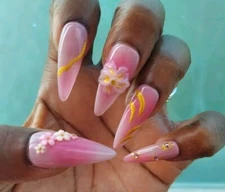 Pink Floral Nails Pink Wedding Holiday Vacation Salon Nails At Home Diy Nails