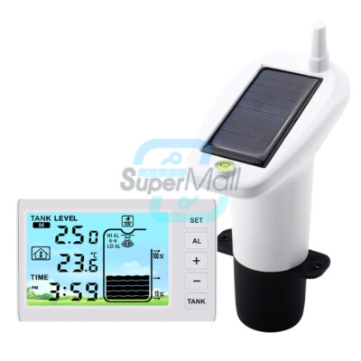 Solar Ultrasonic Level Guage Home LCD Water Level Meter Temperature Alarm Clock