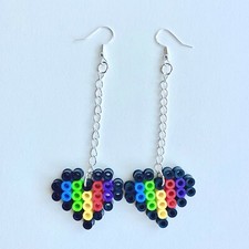 Heart Perler Bead Earrings and Necklace Set - Rainbow