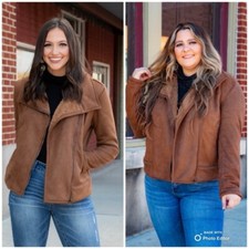 Nwt Womens L&b Tan Sherpa Lined Suede Jacket Brown Pick Your Size