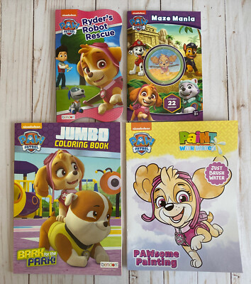 Paw Patrol Skye Paint With Water + Board Book Robot Rescue + Coloring + Maze New