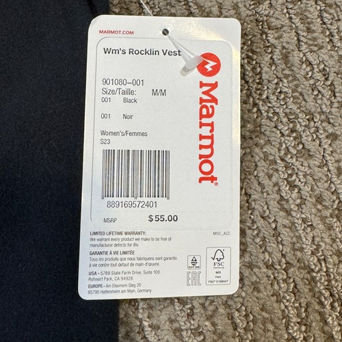 Marmot Womens M Rocklin Fleece Vest Full Zip Sleeveless Black Embroidered Logo - Picture 2 of 7