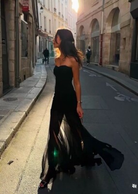 ZARA $159 SZ.S WOMEN NWT SEMI SHEER STRAPLESS DRESS BLACK 5919/809