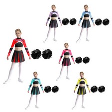 Girls Cheerleading Dress Sparkle Dance Crop Top with Pleated Skirts and Pom-poms