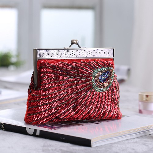 Bridal Metal Frame Sequined Bead Party Wedding Handbag Prom Evening Clutch Women - Picture 16 of 29