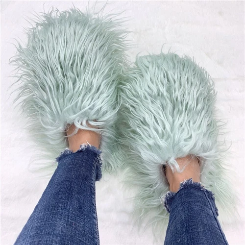 Outside Fashion Fluffy Sheep Mongolia Fur Sliper Shose For Women And Men - Picture 17 of 35