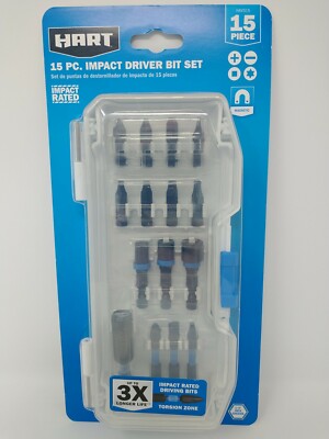HART 15 Piece Impact Driver Bit Set W/ Storage Case, Magnetic Bit Holder-  New