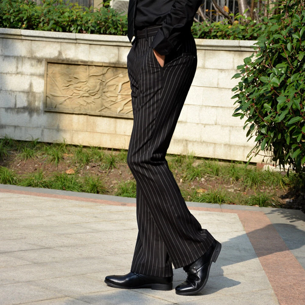 Mens Striped Flared Bell Bottom Pants Smart Casual Bootcut