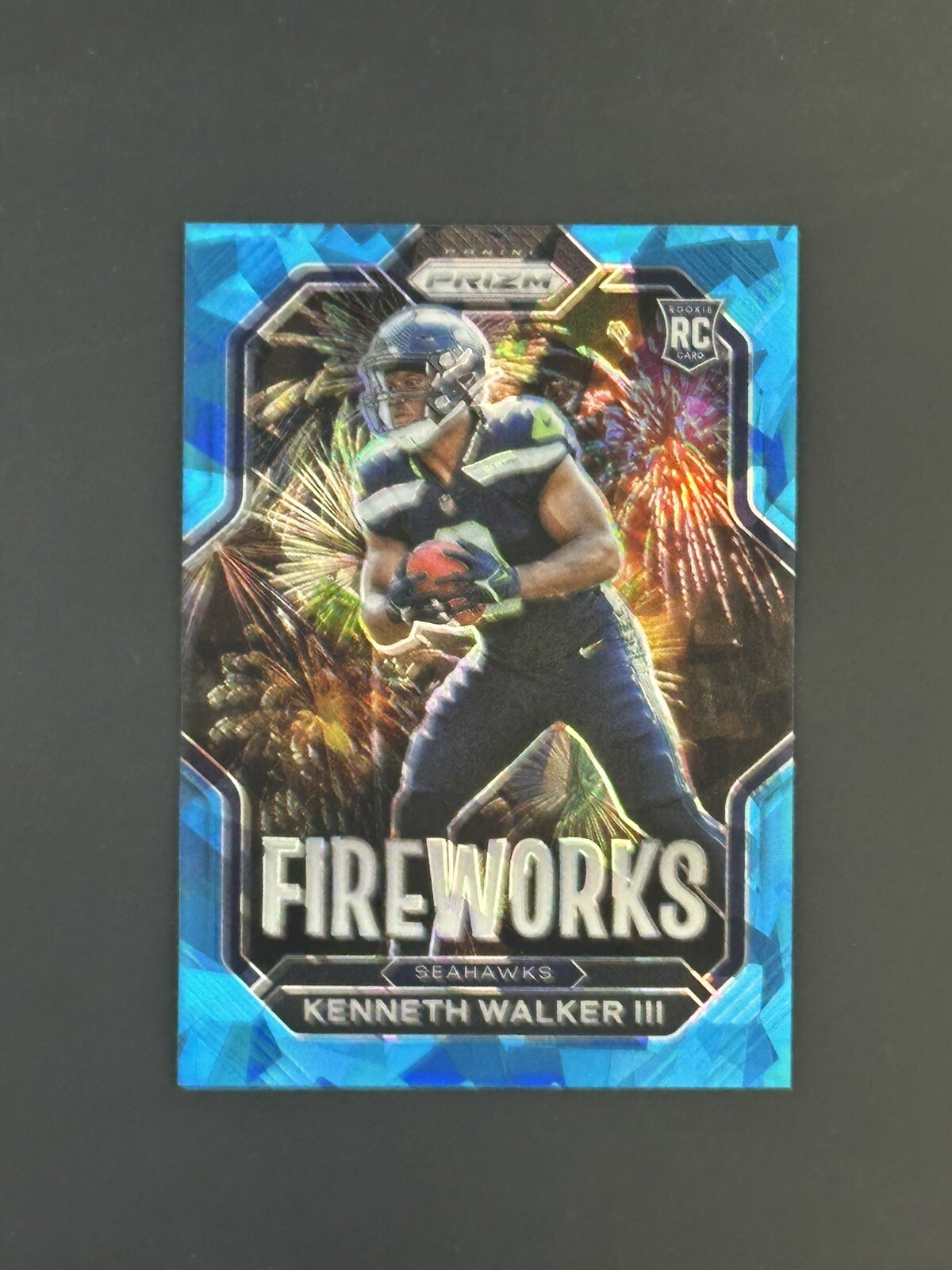 2022 Panini Prizm Fireworks Prizms Blue Ice Kenneth Walker III RC #/99