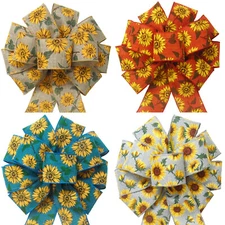 Painted Sunflowers Fall Wreath Bows - Sunflower Bows for Thanksgiving Decorating