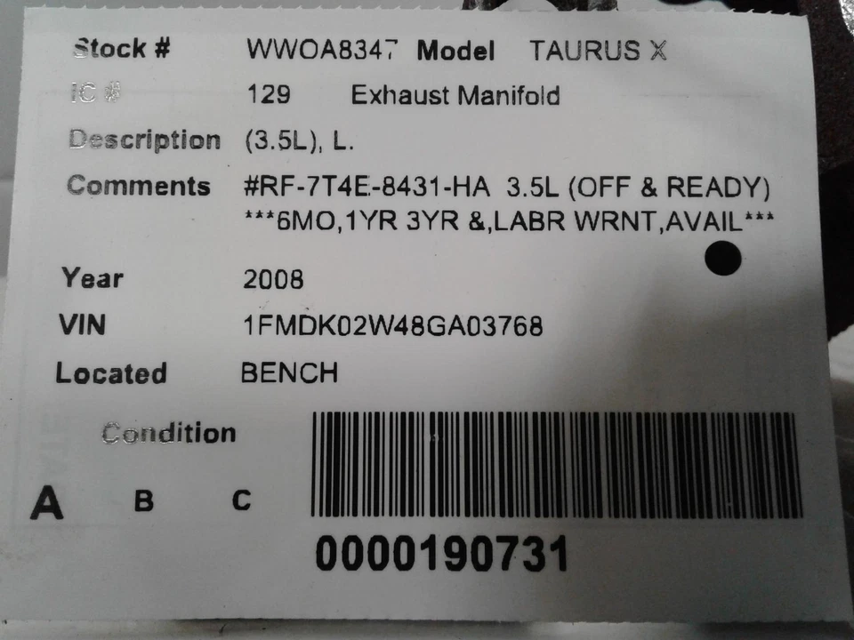 Colector de escape izquierdo usado se adapta a: Ford Taurus 2008 x 3,5 L izquierdo grado A Foto 4 de 4
