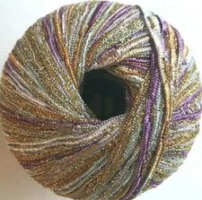 Euro Yarns GLAMOUR #9 Purples Grey Silver Gold Metallic Ribbon Yarn Skein DK