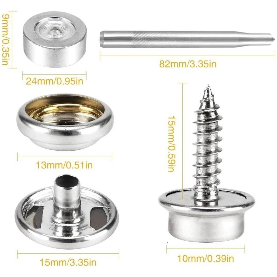 150Pcs Stainless Steel Snap Fastener Canvas Screw Press Stud Marine Boat Cover - Image 3 of 4