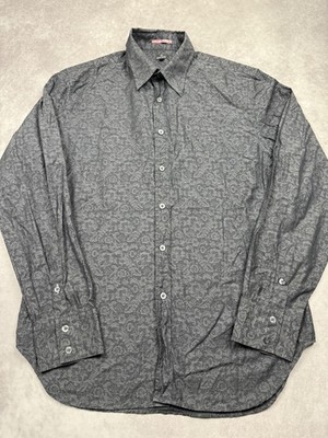 PS Paul Smith Shirt Mens Large Gray Paisley Jacquard Dress Button Up Long Sleeve