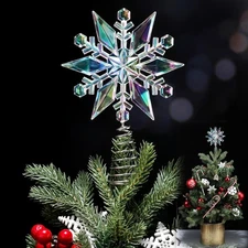 Gejoy 6 Inch Mini Christmas Iridescent Snowflake Tree Topper Acrylic Snowflake T