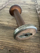 Vintage `9 1/2 Inch Wooden Industrial Textile Metal and Wood Mill Bobbin Spool