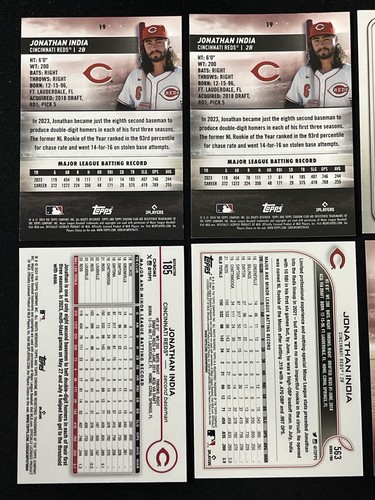 Lote de 6 cartas MLB Jonathan India Cincinnati Reds Topps refractor, trofeo copa y más - Imagen 6 de 7