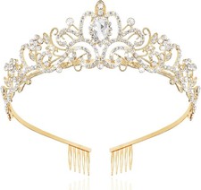 TAROSE Crowns for Women and Girls, Queen Crystal Gold Silver 1 B. Gold White
