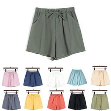 Modische High Waist kurze Hose f&uuml;r Damen Baumwolle Leinen Sommer Shorts