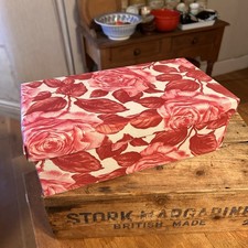 Vintage Fabric-Covered Storage Box - Pink Roses - Great!