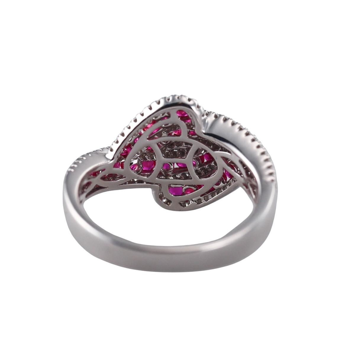 14k Gold Diamond Ruby Crossover Ring - image 3