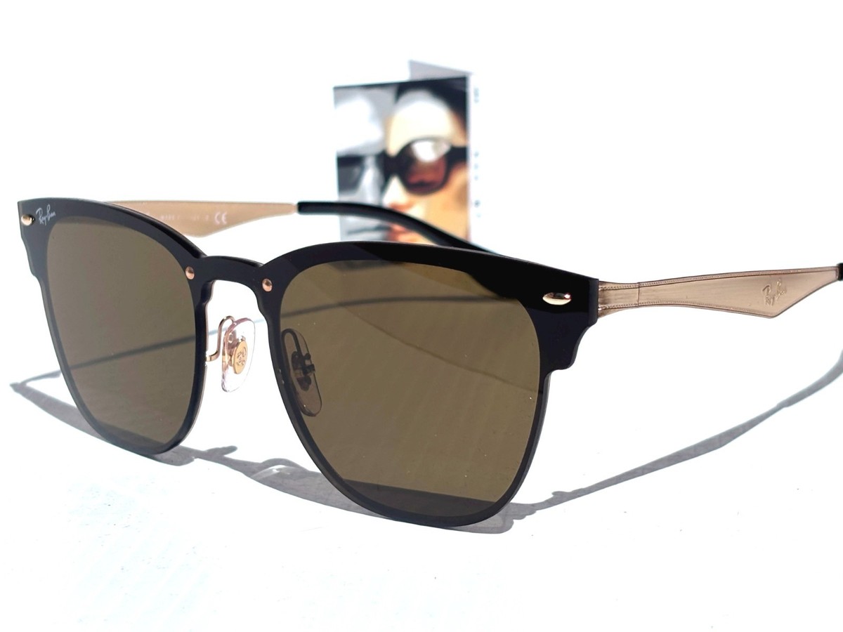 NEW Ray Ban Shiny Gold Metal w Bronze Lens Shield Sunglass RB