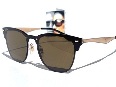 NEW Ray Ban Shiny Gold Metal w Bronze Lens Shield Sunglass RB