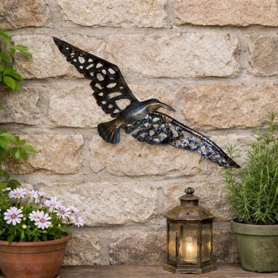 Handgefertigter Wandvogel aus Metall, Wandbehang Skulptur. Vogel Geschenk. Gartendeko