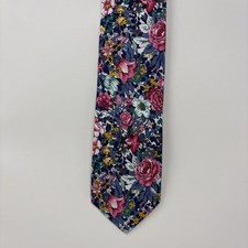 Mytieshop Floral Cotton Pinks Blue Green Yellow Skinny Neck Tie Necktie