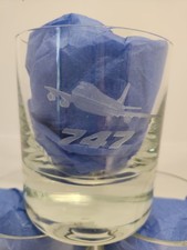 Vtg Boeing 1-747, 2-767 Etched Rocks Glasses Set of 3 Lowball Tumblers Barware
