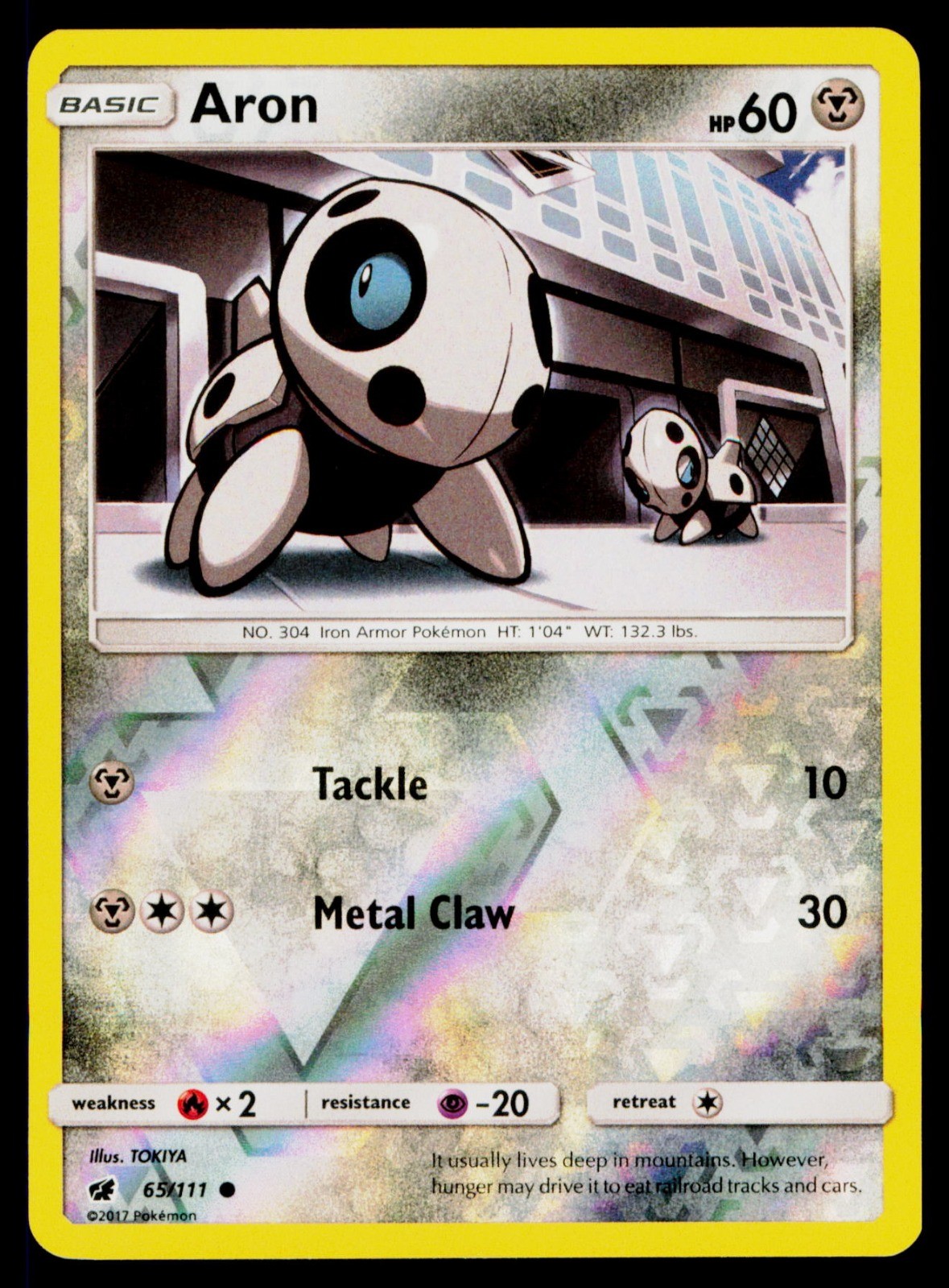 Aron - Reverse Holo 65/111 Common Pokemon SM - Crimson Invasion NM