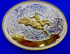 Professional Bronc Horse Rider Rodeo Blank Trophy Sterling Plated Belt Buckle