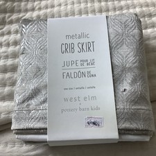 West Elm  Pottery Barn Kids Metallic Silver Gray Crib Bed Skirt Nursery NEW