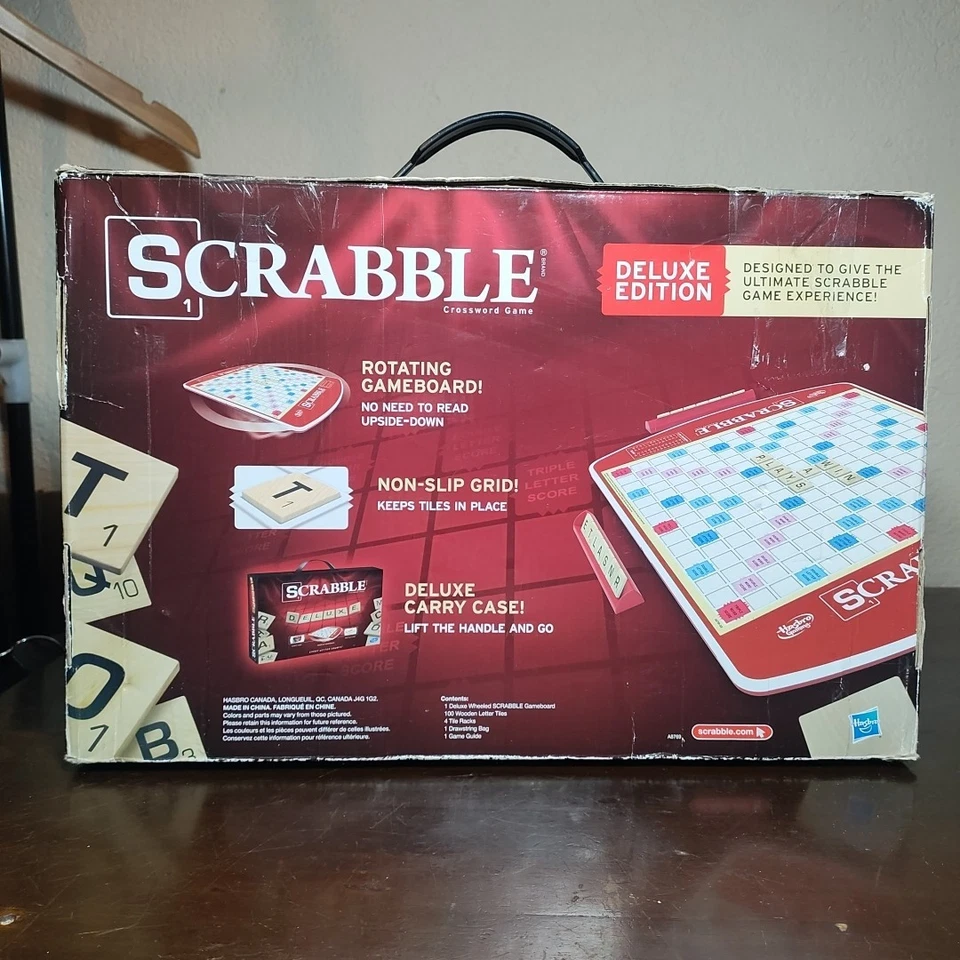 Hasbro Gaming Scrabble Deluxe Edition Letter Tiles Word Game | Rotating Board OB - Image 3 of 4