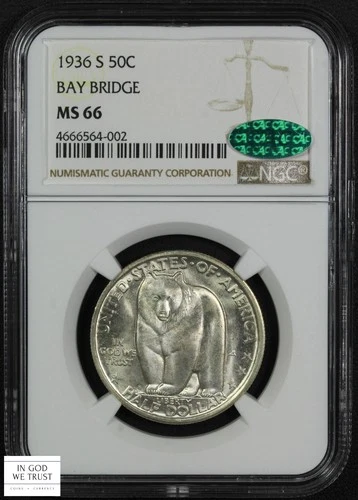 1936 S Bay Bridge Commemorative Silver Half Dollar 50C NGC MS 66 CAC