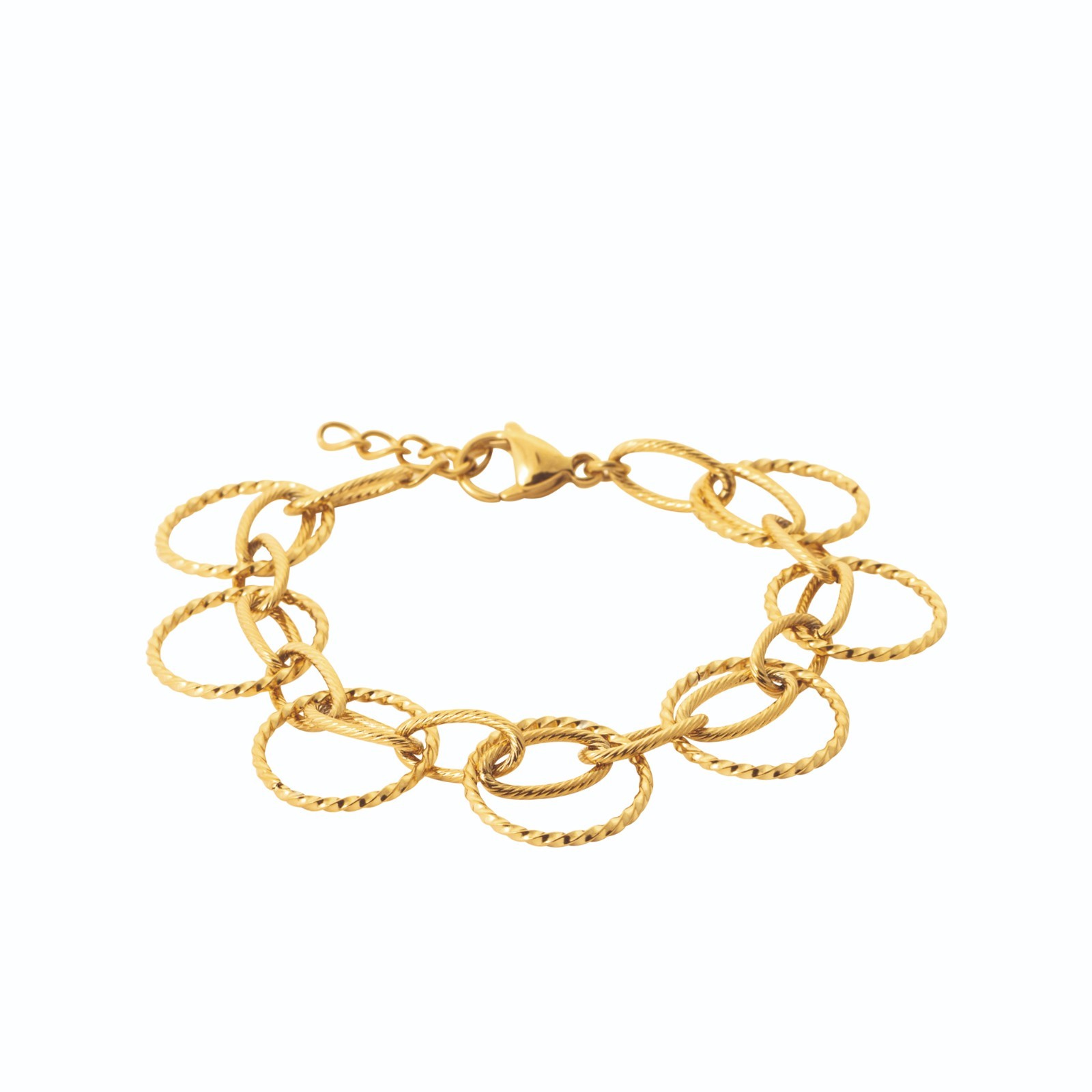 Bracelet doré pour femme en acier inoxydable mailles ovales et anneaux striés cadeau