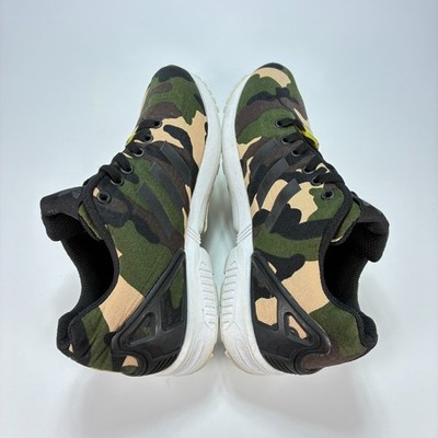 Adidas Originals ZX Flux Green Beige Camo Print Running Shoes