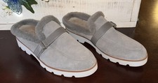 New Womens Vionic Kailen Faux Fur  Shearling Suede Mules. Size 9.5 Gray