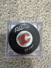 Rob Ramage Signed Calgary Flames Puck & Inscribed “89 Cup”