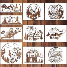 10 Pcs Large Wildlife Wood Burning Stencils for Painting Reusable Forest Animal