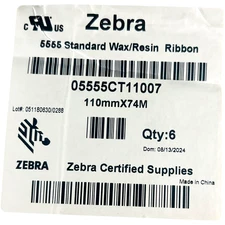 Zebra Standard 5555  Wax/Resin, Cartridge 05555CT11007 (Box of 6)
