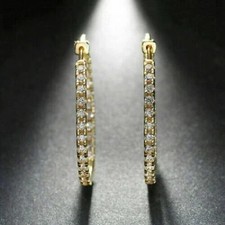 2 Ct Round Cut White Moissanite Women's Hoop Earrings 14K Yellow Gold Plated