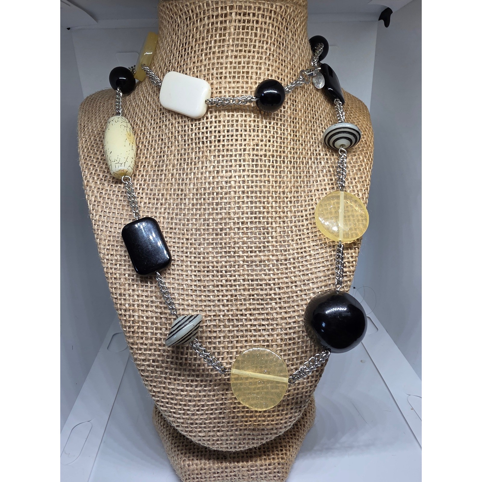 Cookie Lee Beaded Necklace Statement Chain Silver… - image 1