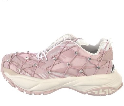 Versace Pink Beaded Lace Up Mesh Women's Sneakers
